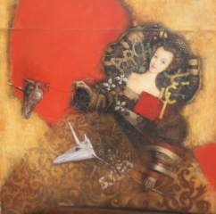 <em>La Dame de Mersad aux licornes 100 x 100</em>