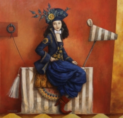 L'Amazone au zèbre  60 cm x 60 cm