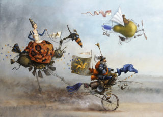 <em>Les trois cavaliers de la fantaisie 130 x 89</em>