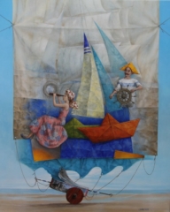 Monsieur, Madame et la vague en boîte  81 cm x 100 cm