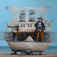 Tiens bon le vent et tiens bon les pinceaux, hissez haut SANTIANO   40 cm x 40 cm