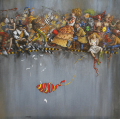 <em>Un dimanche après midi, jour de vote chez les Don Quichotte 80 x 80</em>